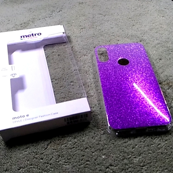 Moto e cell case clear and purple sparkle - Picture 1 of 3